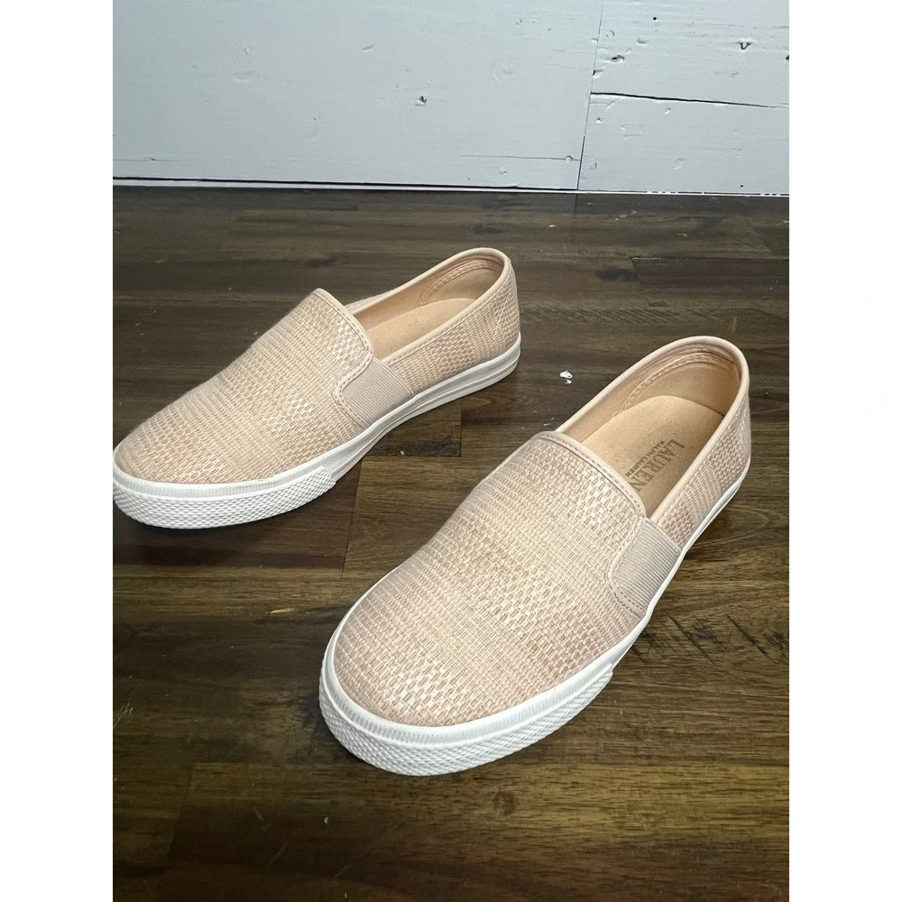 Lauren Ralph Lauren Jinny Pink Faux Straw Slip On Sneakers 5.5‎ B JINNY-SK-VLC